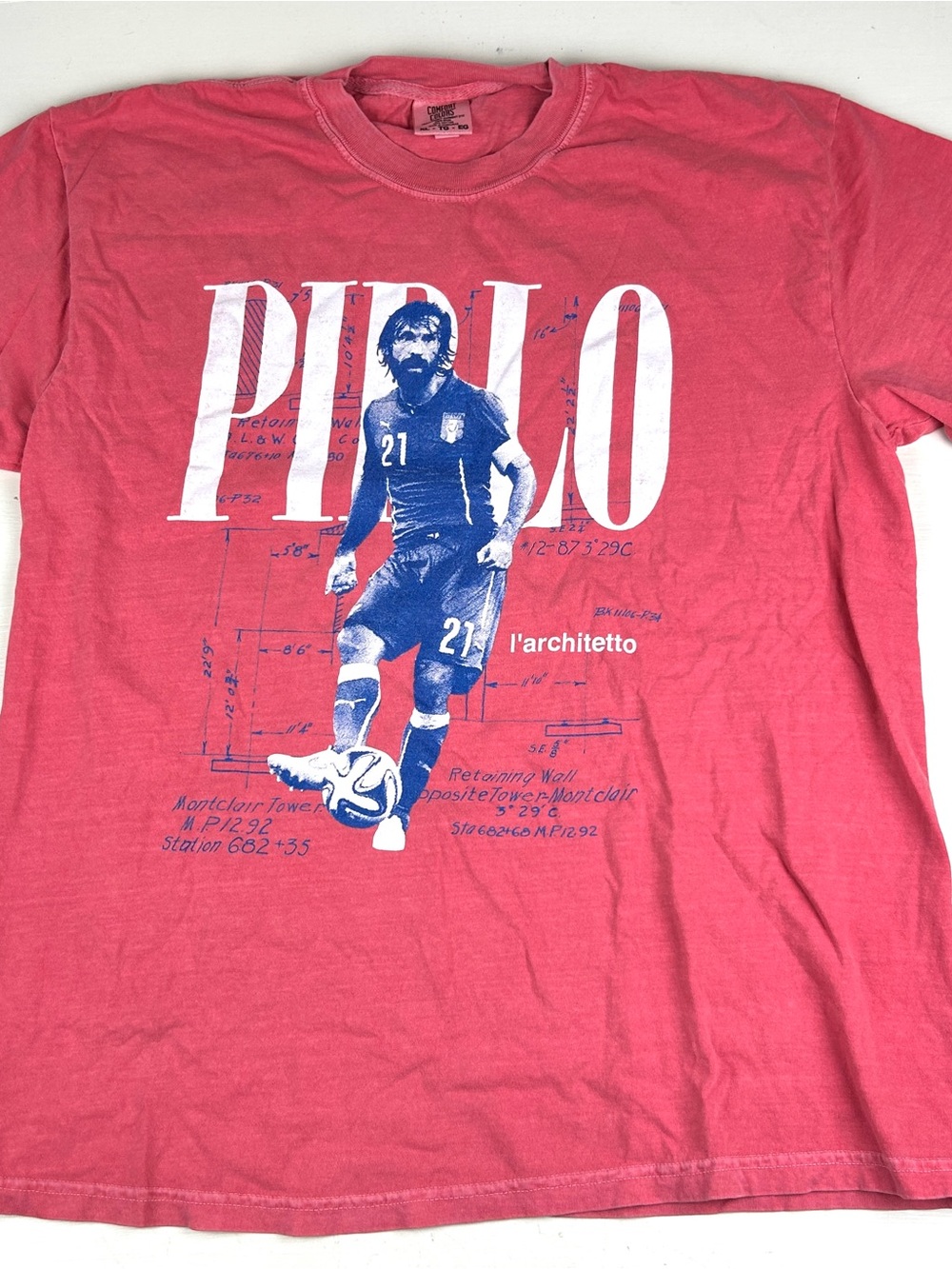 Comfort Colors Soccer Andrea Pirlo t-shirt l'architetto Team Italy Pink Graphic